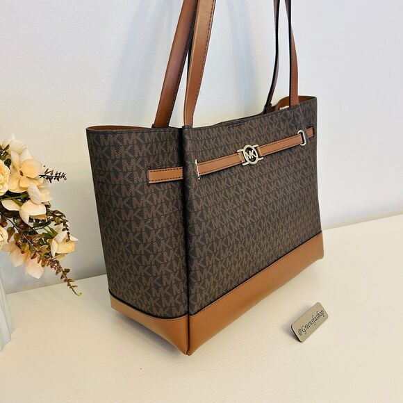 Michael Kors Purse Reed Large Logo Tote Bag Brown MK - Picture 3 of 10